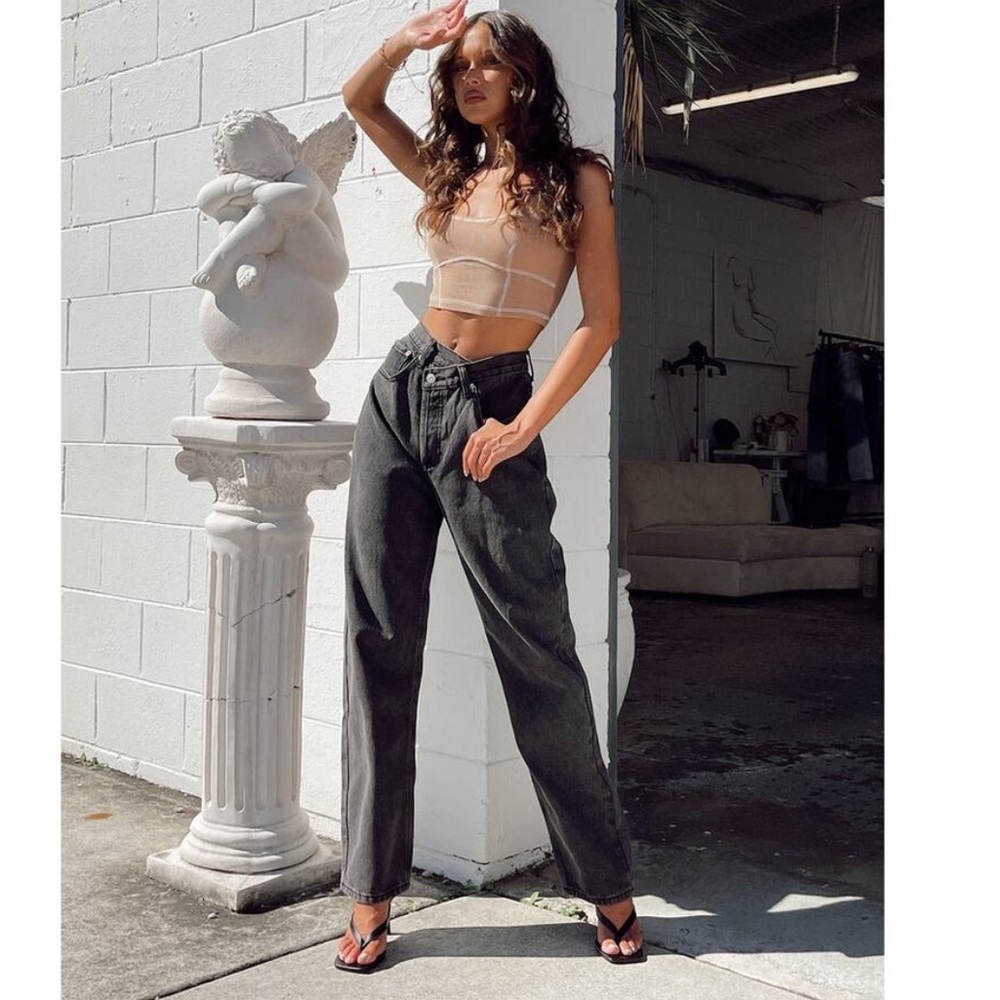 Princess Polly Holly Asymmetrical Jeans in Black